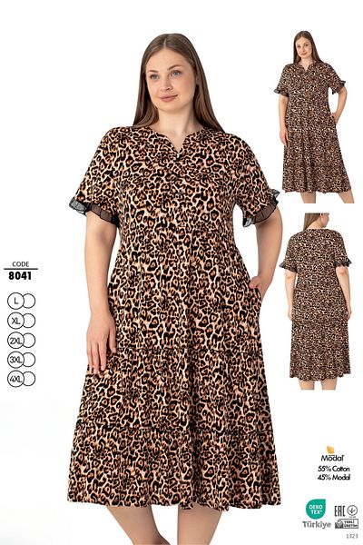 ROMEO LİFE Women's Plus Size Cotton Modal Fabric Patterned Summer Dress 8041