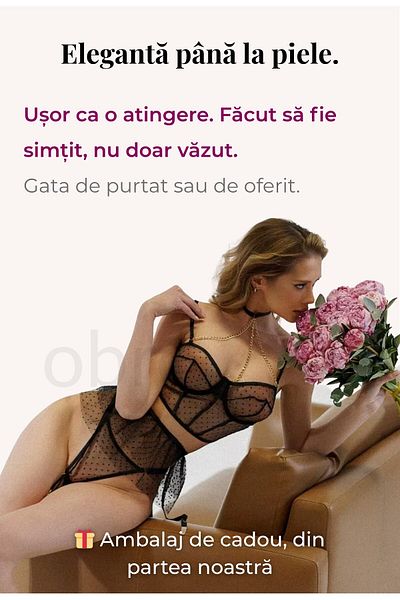 OBRO Sexy Lingerie Set 3 Pieces - Transparent Corset with Polka Dots, Fine Veil, Garter Belt + Gift Wrapping