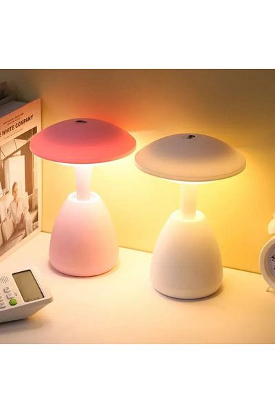 Tradeo Mushroom LED Table Lamp, Touch Dimmable USB Rechargeable Night Light for Bedroom & Living Room