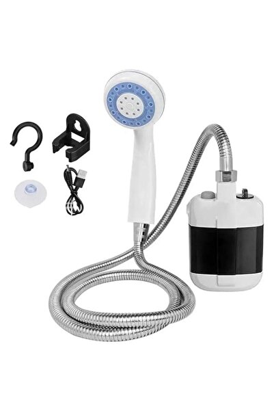 Tradeo دش تخييم محمول قابل لإعادة الشحن عبر USB، مضخة 3.7 فولت مع خرطوم بطول 4.9 قدم للمشي لمسافات طويلة والشاطئ والاستخدام في الهواء الطلق