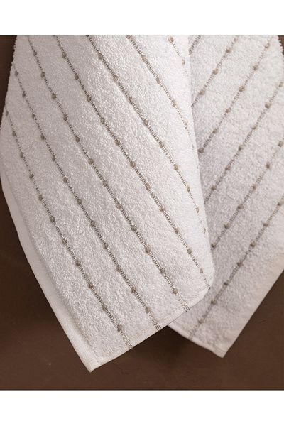 Madame Coco Prosop de baie Banda 100% bumbac - Alb/Bej - 70x140 cm