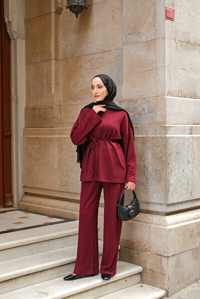 LOCCO Women's Waist Tied Double Suit Burgundy