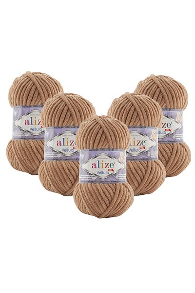 Alize 5 bucăți Velluto catifea fire de tricotat manual 429 pene de cămilă