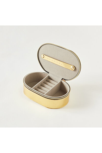 Syloon Solid 3-Compartment Jewellery Organizer with Zip Closure - 16x10x6 cms