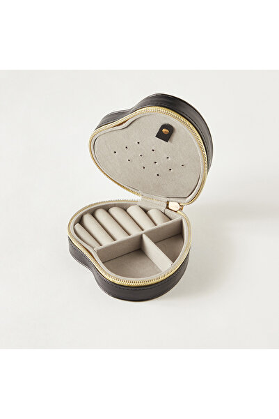 Syloon Heart-Shaped 3-Compartment Jewellery Organizer with Zip Closure - 12x11x5 cms