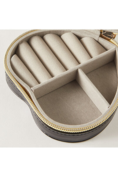 Syloon Heart-Shaped 3-Compartment Jewellery Organizer with Zip Closure - 12x11x5 cms