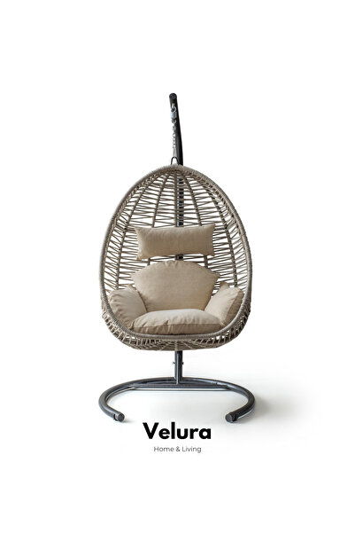 Velura Home & Living Class Bahçe Salıncağı - Krem İp Krem Minder
