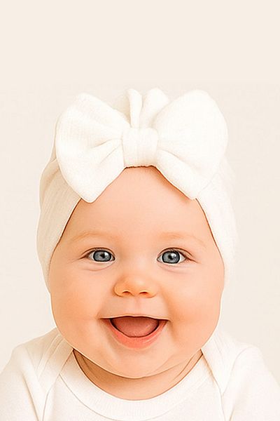 Sitilin Baby Double Layer Bowknot Bonnet 100% Cotton, Newborn and 0–12 Months Compatible Skin Friendly Stl7077