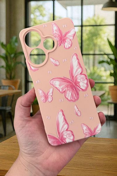Vip Case Xiaomi Redmi 13 4g Pink Butterfly Patterned Silicone Shock Absorbing Classic Protected Rubber Case277