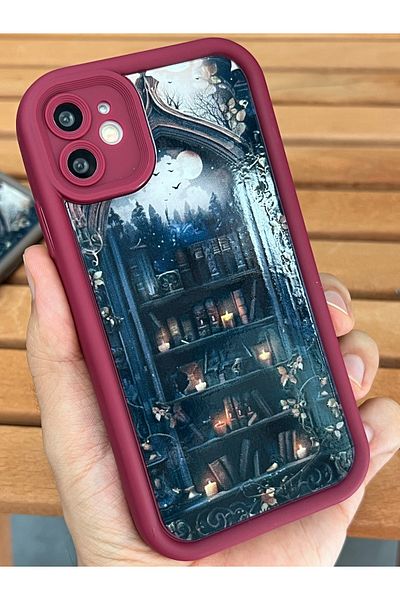 EDELFU Vintage Bookshelf Pattern Phone Case for iPhone 11 - Retro Library Look Silicone Cover