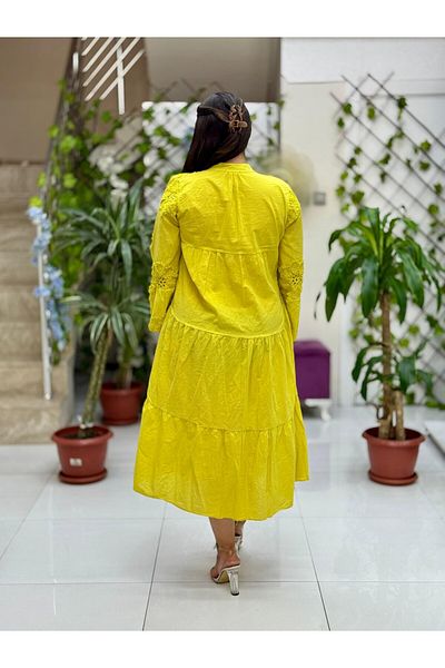 Punta Otantik Pt54830 Front Button Embroidered Judge Collar Coton Italian Dress Lemon