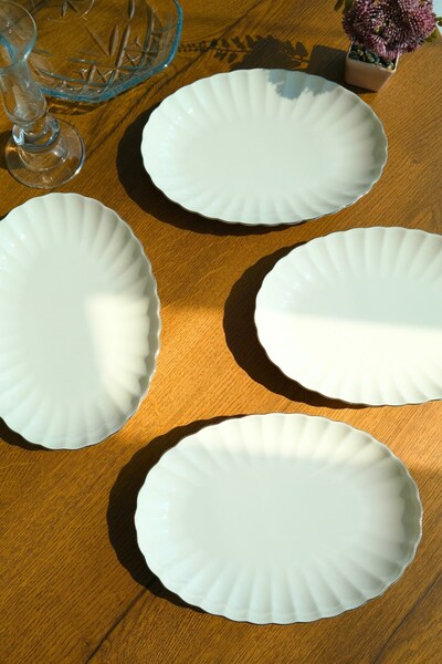 Kütahya Porselen Bone Luz Platinum Mesh Boat Plate 27X19Cm Bnlzf28Ky220 Set of 4
