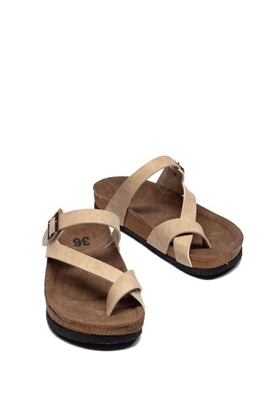 Raynok Women's Stone Buckle Comfortable Fit Slippers Orthopedic Walking Slippers Beige