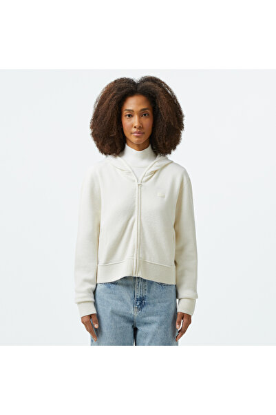 Lacoste Kadın Relaxed Fit Kapüşonlu Beyaz Hırka