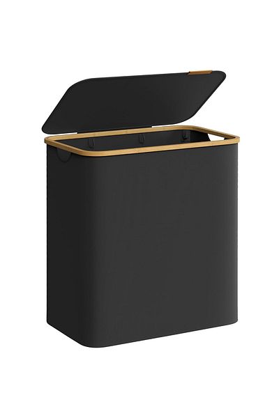 SONGMICS Coș de rufe pliabil din material textil cu 3 compartimente detașabile, 150L, 60x39x71 cm, negru