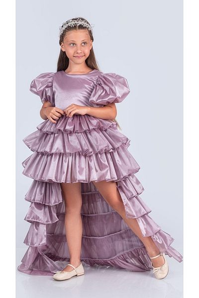 Mnk Baby&Kids Girl's Attachable Tail Detail, Crown Aspendos Evening Dress M00758 Dry Rose