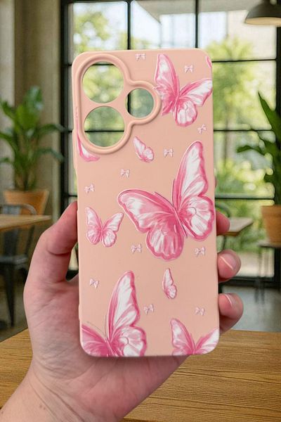 Vip Case Xiaomi Redmi 13 4g Pink Butterfly Patterned Silicone Shock Absorbing Classic Protected Rubber Case277