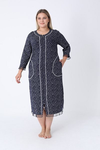 ROMEO LİFE Women's Plus Size Viscose Modal Fabric Patterned Zipper Dress 8013
