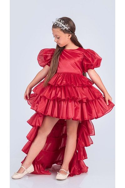 Mnk Baby&Kids Girl's Attachable Tail Detail, Crown Aspendos Evening Dress M00758 Red