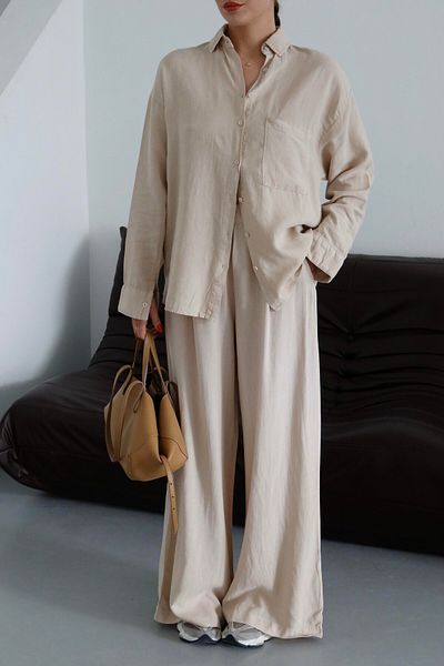 Suzi 100% Cotton Shirt and Belly Elastic Pants Set Cr1640
