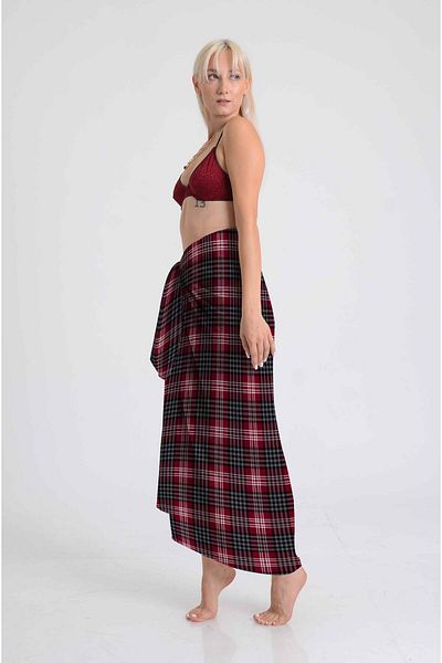 DESENİX Burgundy Scottish Plaid Pareo |   Black & White Striped Pattern |   100X145Cm |   Classic Style