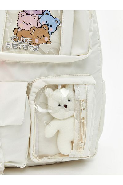 LC Waikiki Multi-Compartment Girl's Backpack with Teddy Bear Detail