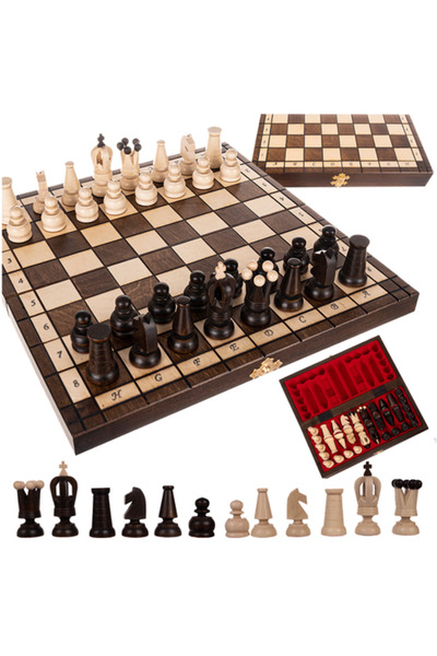 zola Joc de sah din lemn de carpen, tabla pliabila, interior din catifea, 30.5 x 30.5 x 2 cm