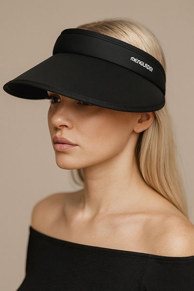 CosmoOutlet Women's Wide Visor Adjustable Sun Visor Model Black Hat