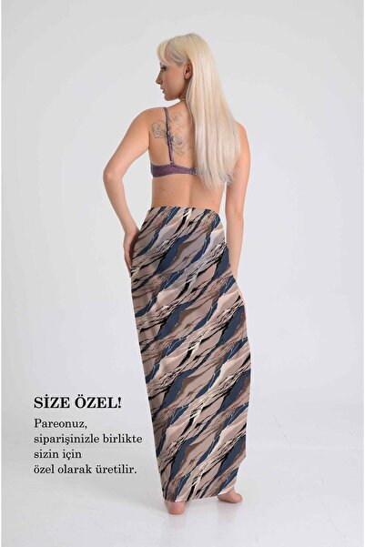 DESENİX Wave Modern Patterned Pareo | Cool Gray & Midnight Blue | 100X145Cm | Yoryo Fabric