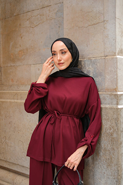 LOCCO Women's Waist Tied Double Suit Burgundy