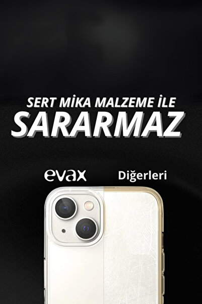 Evax [Şeffaf Mika] iPhone 13 Uyumlu SERT Şeffaf Mika SARARMAZ İnce Fit Toz Korumalı Kılıf