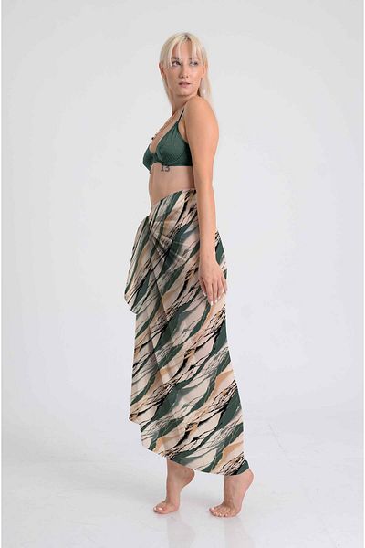 DESENİX Natural Flow Patterned Pareo |   Forest Green & Sand Tones |   100X145Cm |   Yoryo Fabric