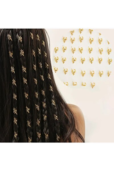 LORESİMA AKSESUAR Gold Yaprak Saç Küpesi 10 Adet