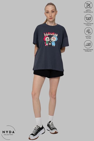 Nyda Collections Unisex Crew Neck Labubu Skull Printed Cotton Oversize Short Sleeve T-Shirt
