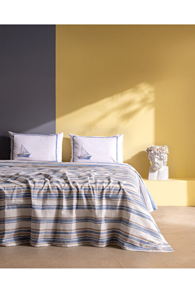 Madame Coco Madeleine Çift Kişilik %100 Pamuk Karde Baskılı Pike Takımı - Mav...