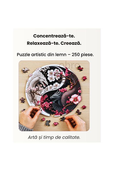 OBRO Artistic Wooden Puzzle - 250 Pieces, A3, Round Yin Yang Design with Dragons - Creative & Relaxing Game