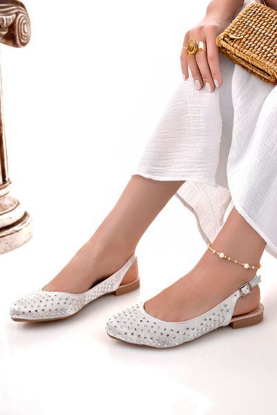 Genel Markalar Taşlı Şık Ortapedik Hafif Taban Kadın Babet Bej