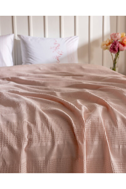 Madame Coco Mathilda Çift Kişilik %100 Pamuk Karde Düz Pike Takımı - Pudra