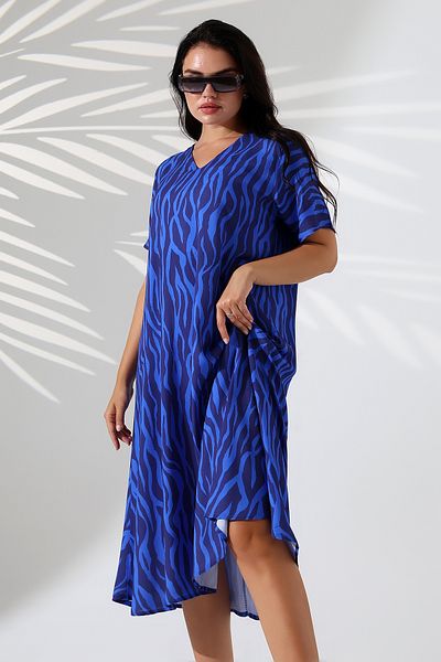 LİKAPA Summer Plus Size Viscose V-Neck Short Sleeve Dress 2688