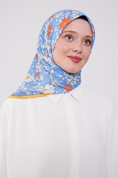 Levidor Sky Blue Enamel Flower Pattern Cotton Scarf