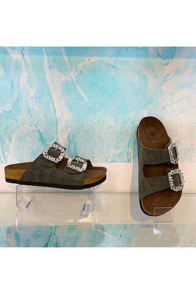 Nexs Mahcerys Women's Stoned Double Buckle Smoked Slippers (Not Wear in Water)