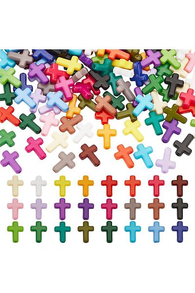 Choice AECH04-13271 120Pcs Acrylic Cross Beads 24 Colors Assorted Small Cross Beads Colorful Cross Charms S