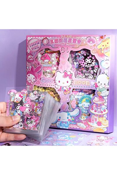 Miniso مجموعة ملصقات غير متكررة من 100 قطعة من هيلو كيتي سينامورول كورومي، كتاب قرطاسية مقاوم للماء