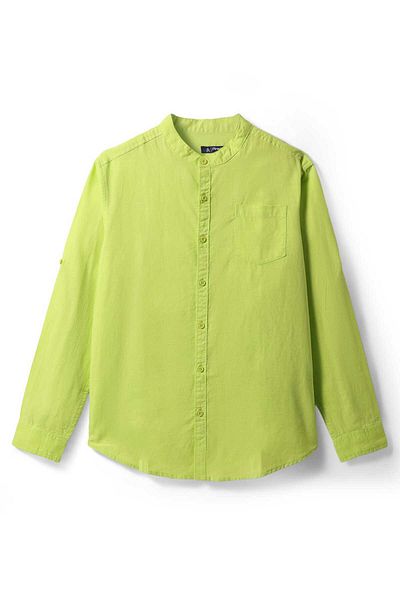 Pine kids Pine Kids Linen Woven Full Sleeves Mandarin Collar Solid Shirt - Lime