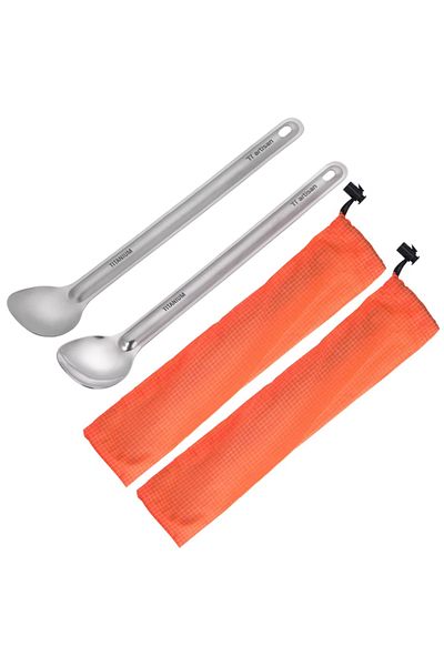 Choice 2pcs spoon Tiartisan Pure Titanium Cutlery Ultralight Long Handle Spoon Spork Outdoor Camping Portab