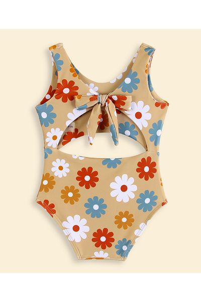 SAPS All Over Floral Printed V Cut Swimsuit - Brown