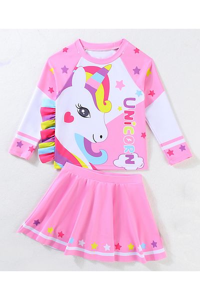SAPS Unicorn Graphic Swim T-Shirt and Skirt Set - Pink