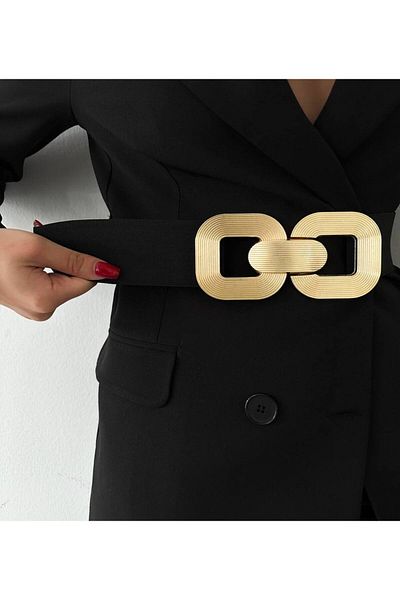 FioriModa Square Gold Buckle Snap Elastic Belt for Women, Coat Belt, Shirt Belt, Dress Belt
