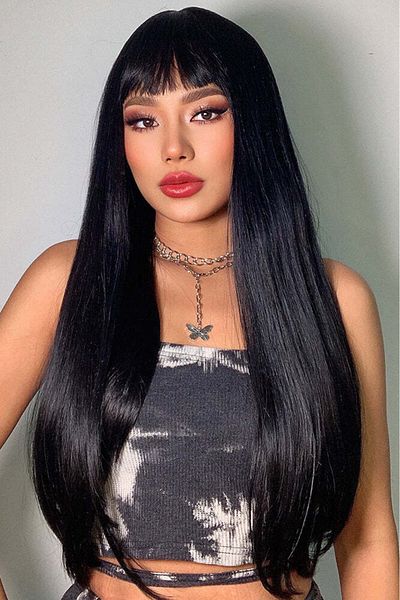 WildFashion Long hair wig with bangs, brunette PER128-1