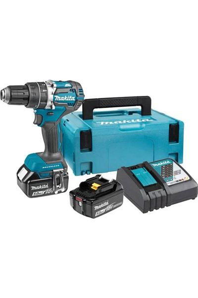 Makita مثقاب بطارية لاسلكي DHP484RTJ للخشب والفولاذ والبناء، 13 مم، 18 فولت، بدون فرشاة، 1.9 كجم